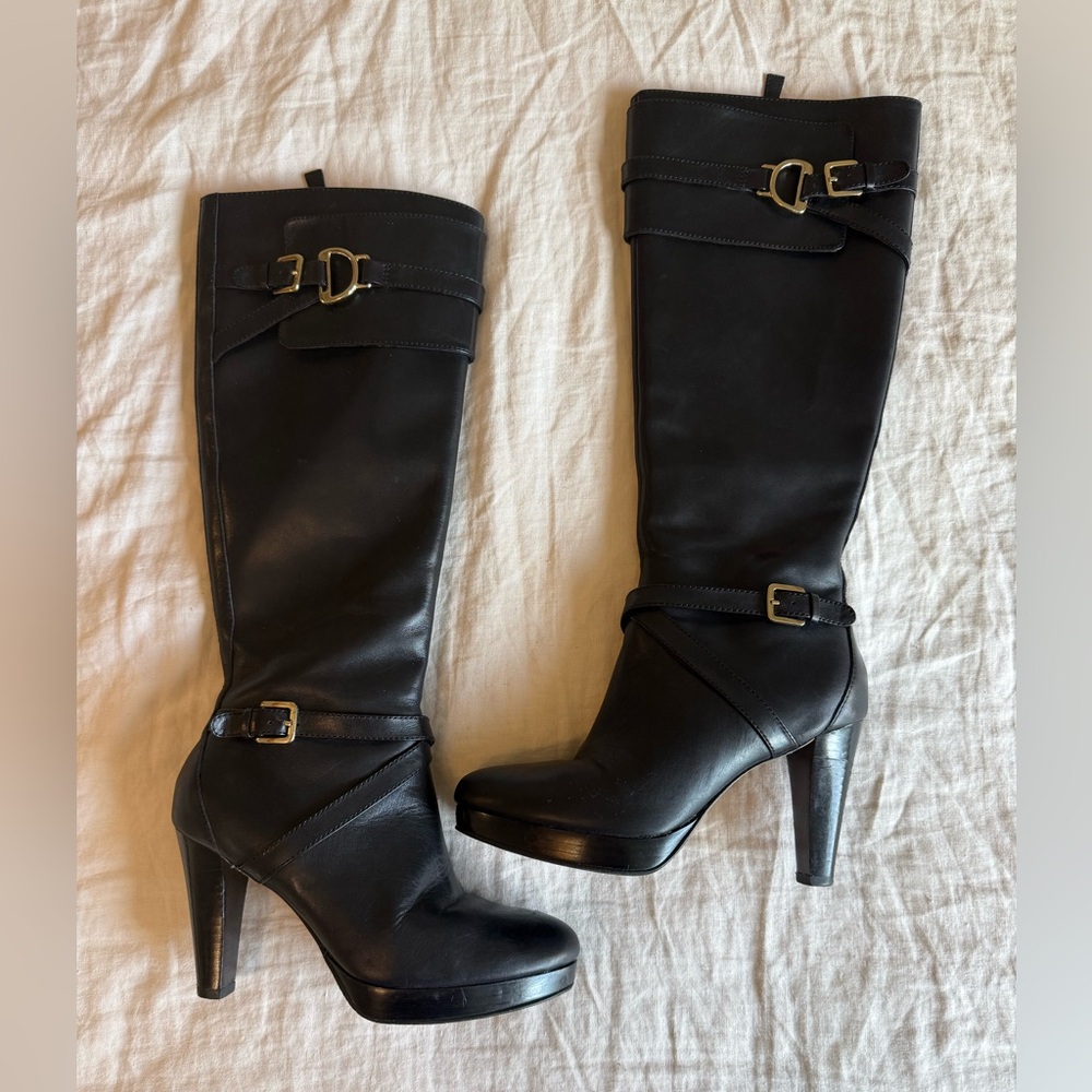 Cole Haan Poppy knee-high tall boot platform stacked heel leather equestrian